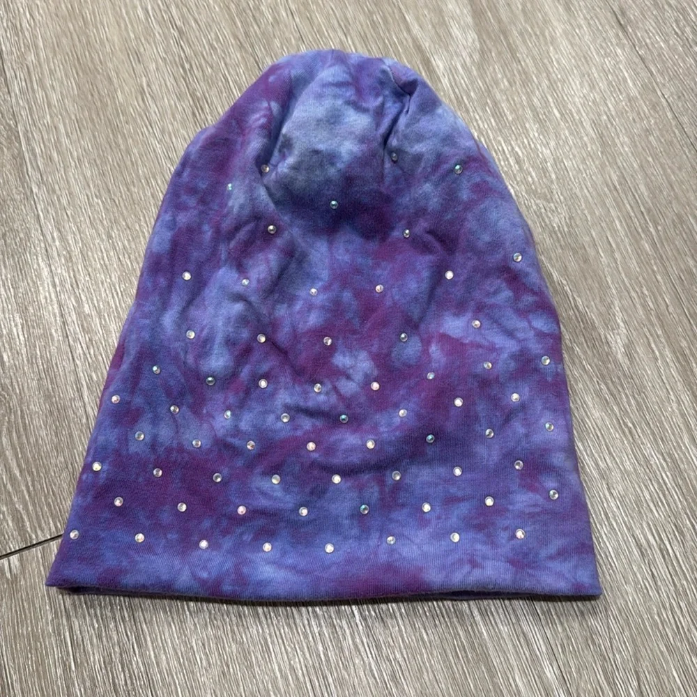 Girls Rhine stone studded tie dye beanie